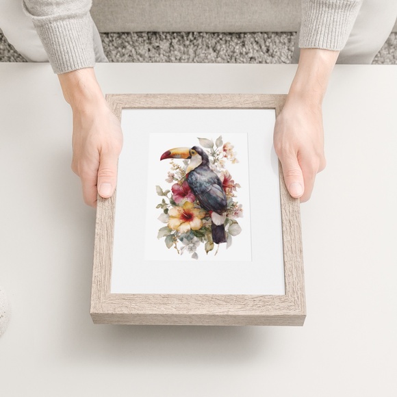 Watercolor Toucan with Flowers Wall Art Print, Unframed - Vibrant Tropical - Picture 6 of 7